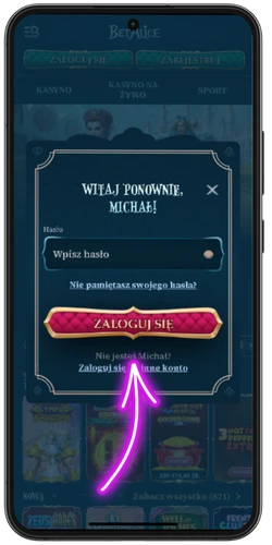 Ekran logowania BetAlicee z polami na e-mail i hasło